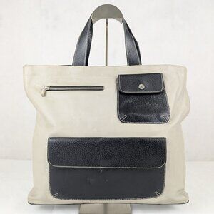 Vintage Burberry Leather Tote Hand Bag Gray Made in Italy.